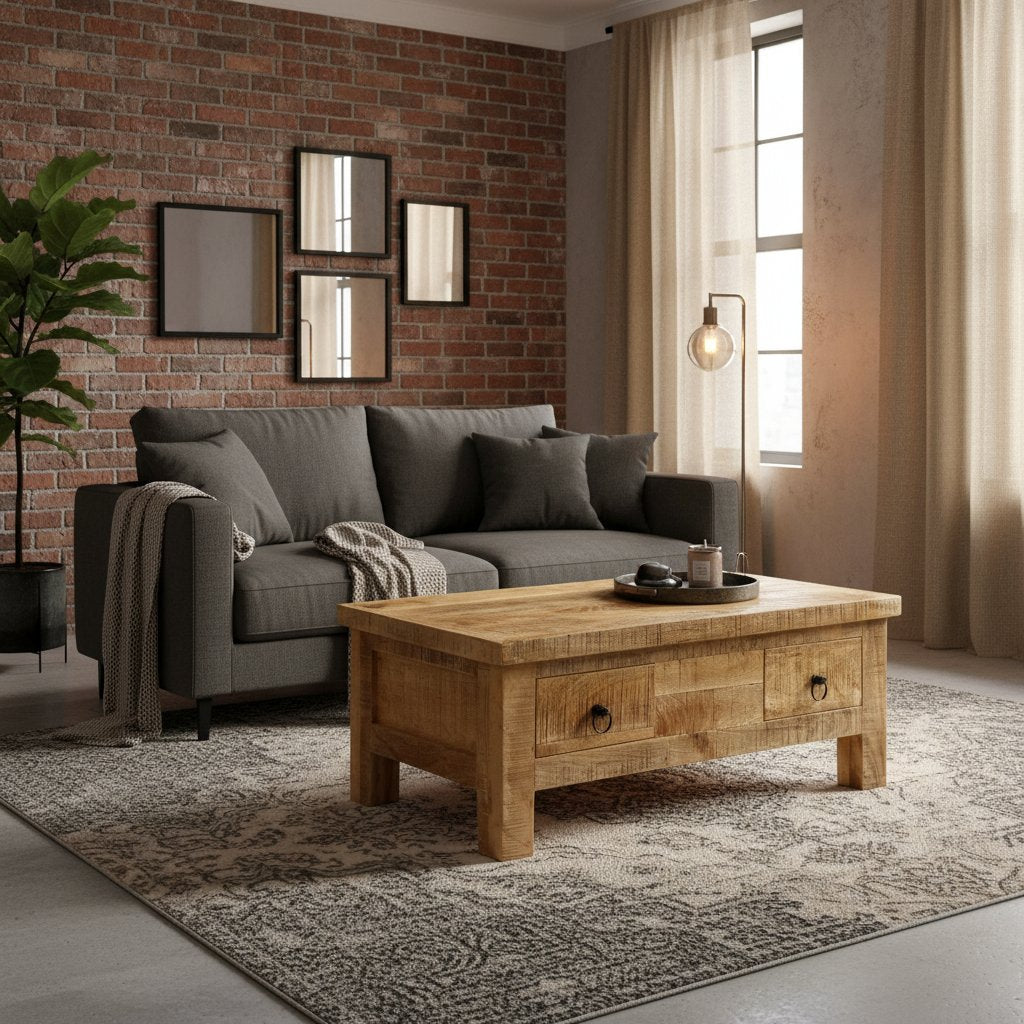 Table Basse en Manguier Massif Style Indus