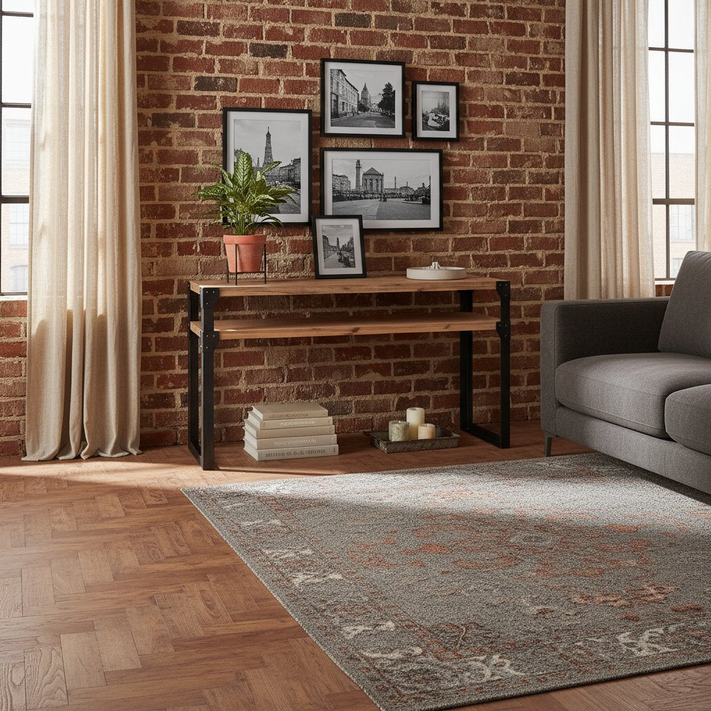Table Console Élégante en Bois et Métal Noir