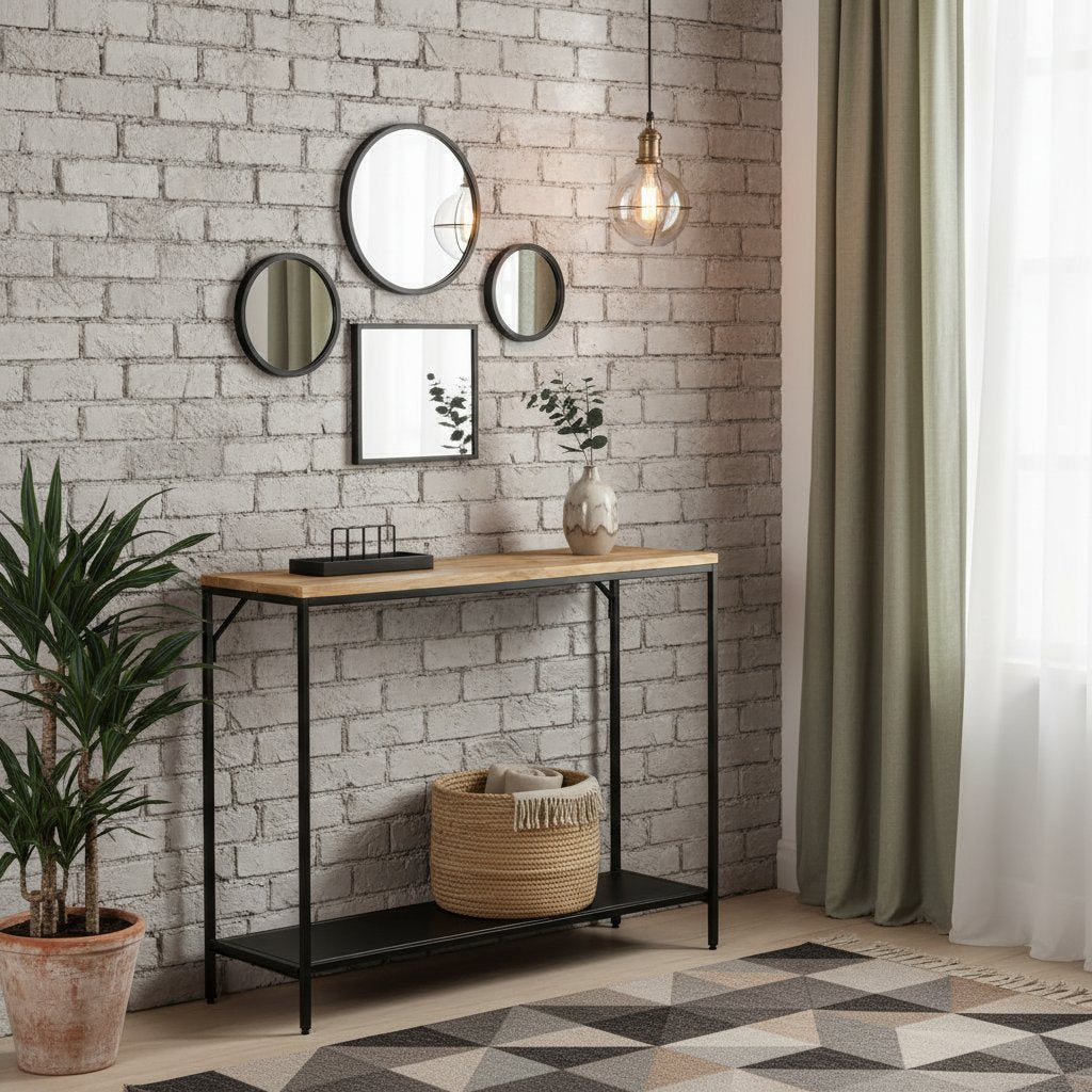 Table Console Industrielle en Bois de Manguier et Fer