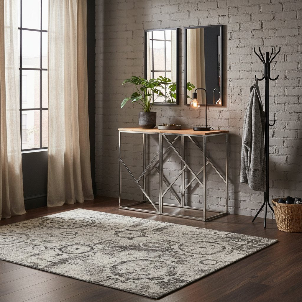 Table Console en Bois Clair et Métal Style Industriel