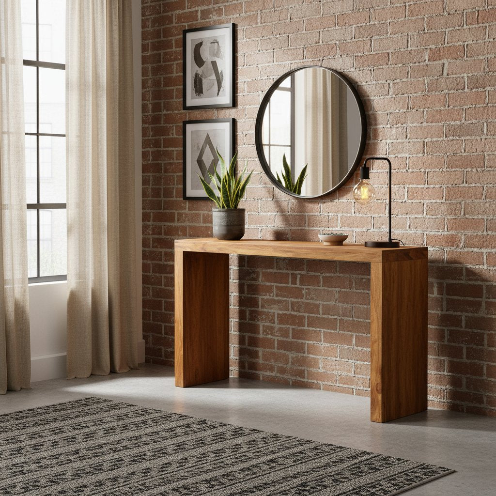 Table Console en Bois Massif avec Finition Miel