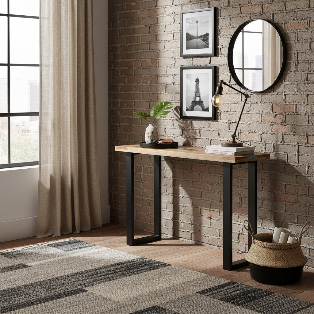 Table Console en Bois Massif et Résine