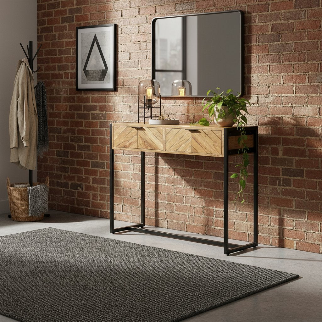 Table Console en Bois et Métal Design