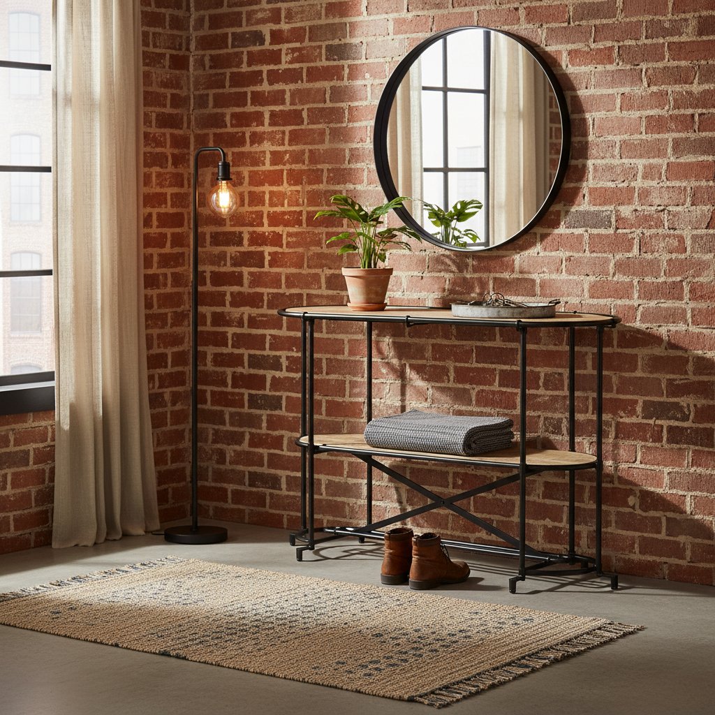 Table Console en Bois et Pieds en Métal Noir