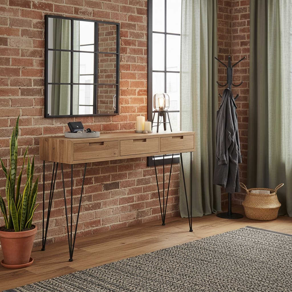 Table Console en Teck Massif Industriel