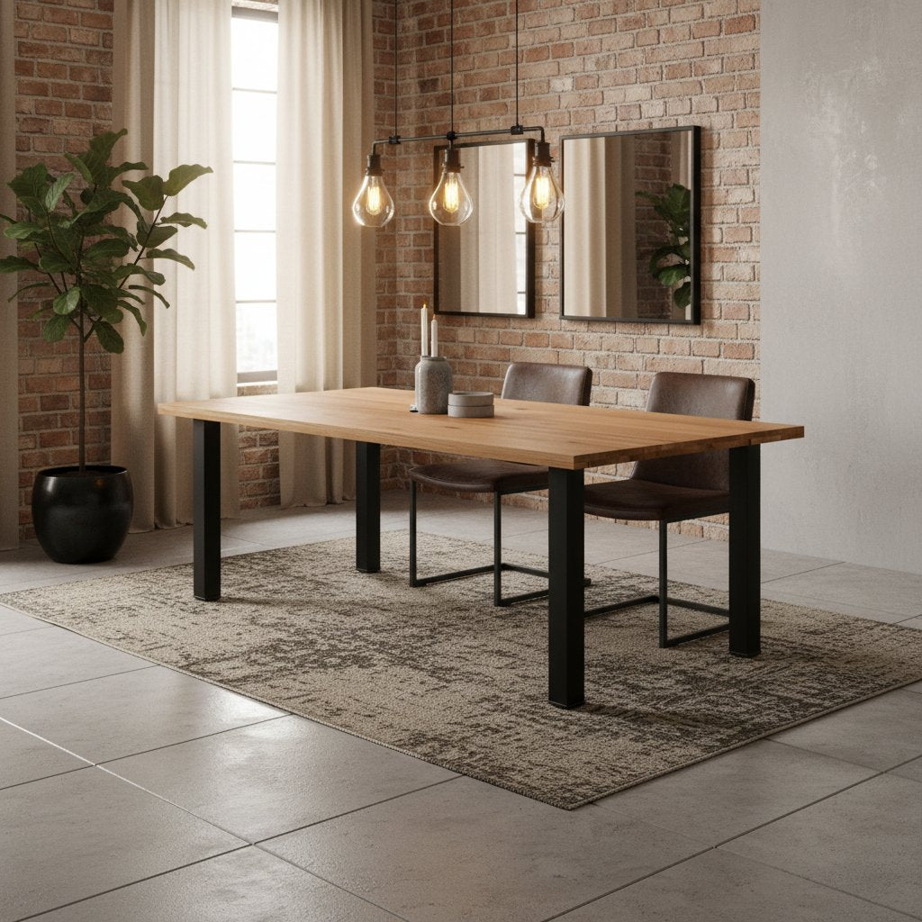 Table Contemporaine en Bois Massif et Acier Noir