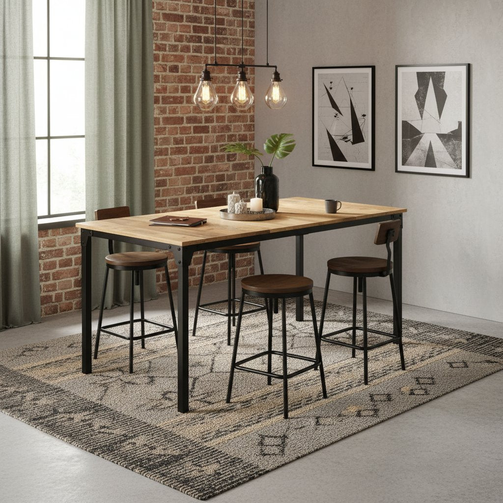 Table Haute Industrielle en Bois pour 6 Personnes