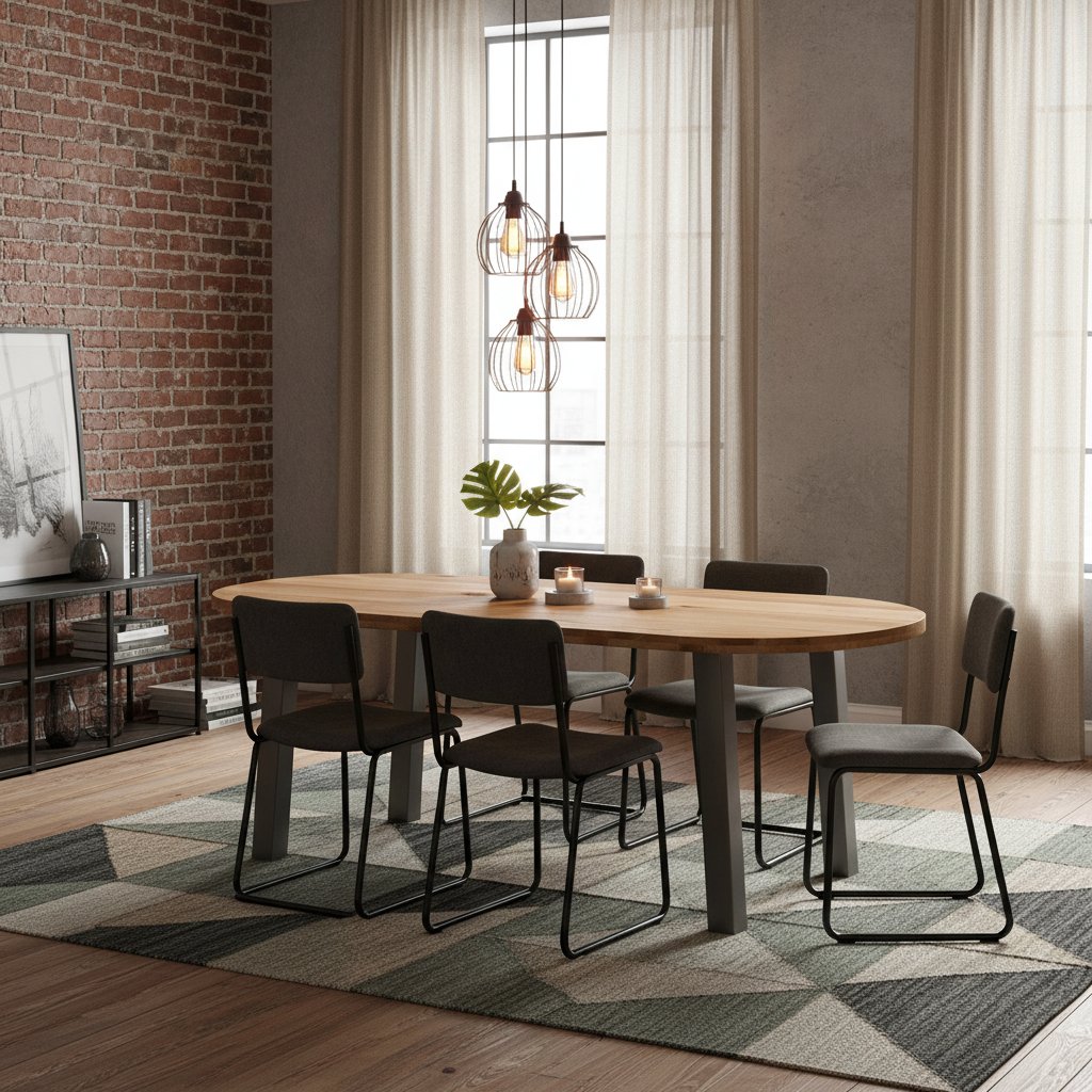 Table Industrielle Ovale en Chêne Massif