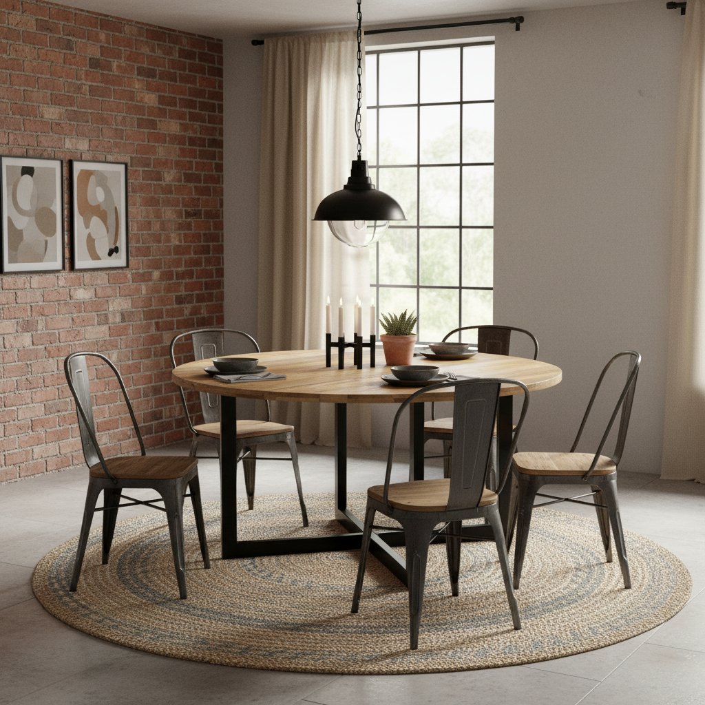 Table Industrielle Ronde en Bois de Manguier