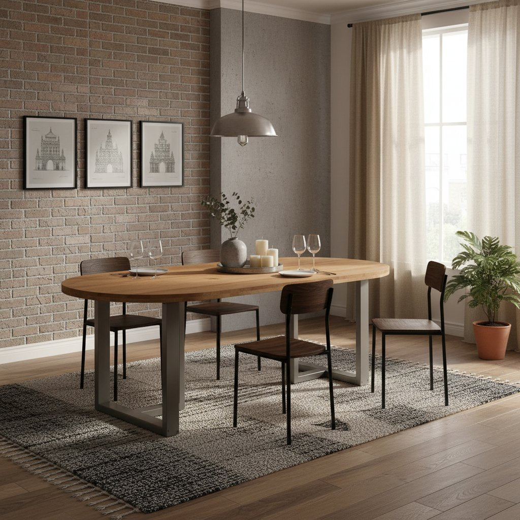 Table Industrielle avec Plateau en Bois et Pieds en Métal