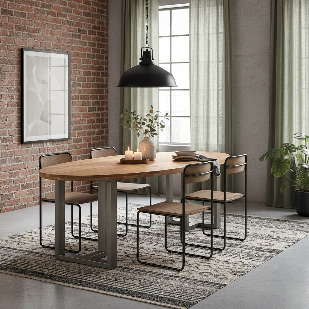 Table Industrielle d'Intérieur en Bois de Chêne Massif