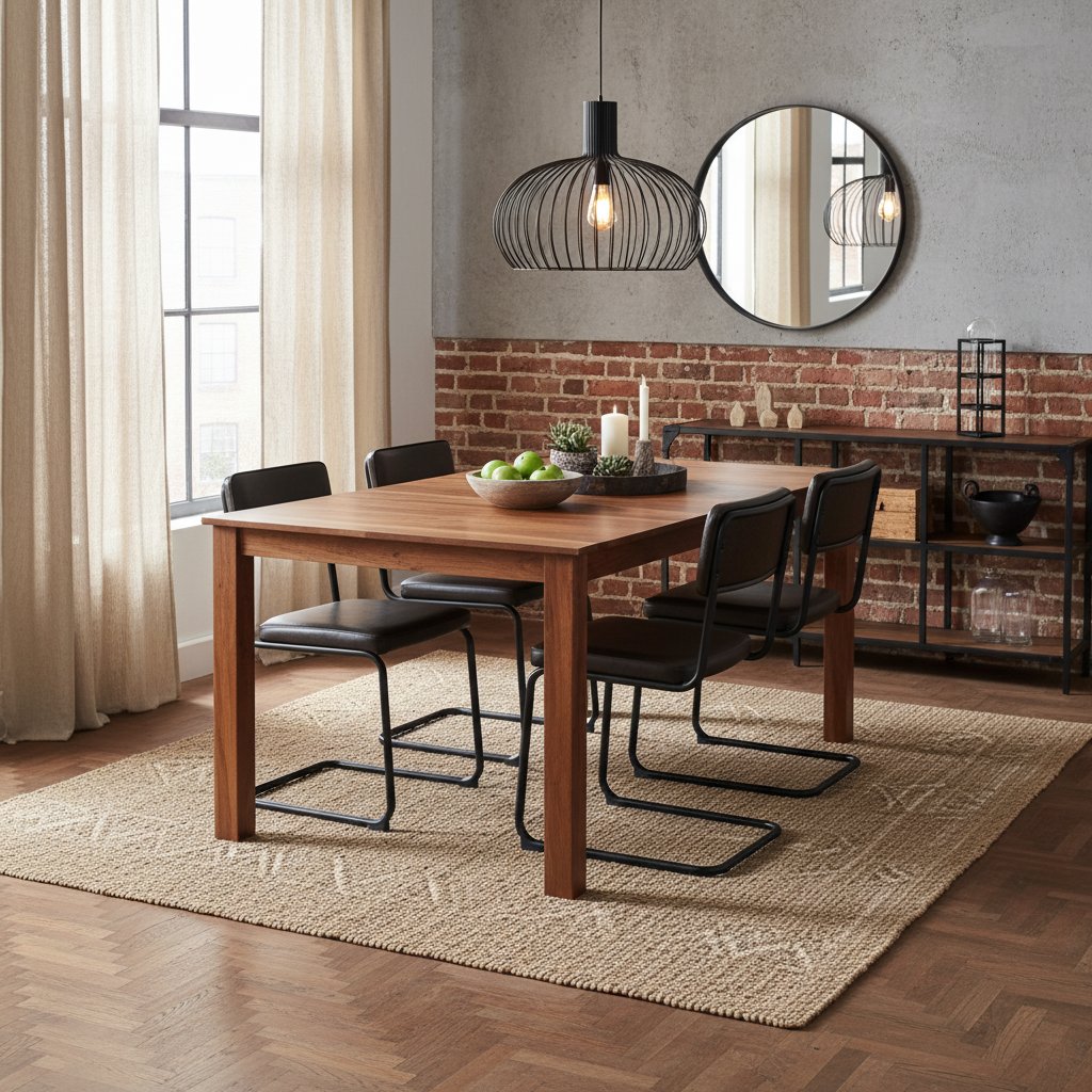 Table Industrielle en Bois Massif Marron