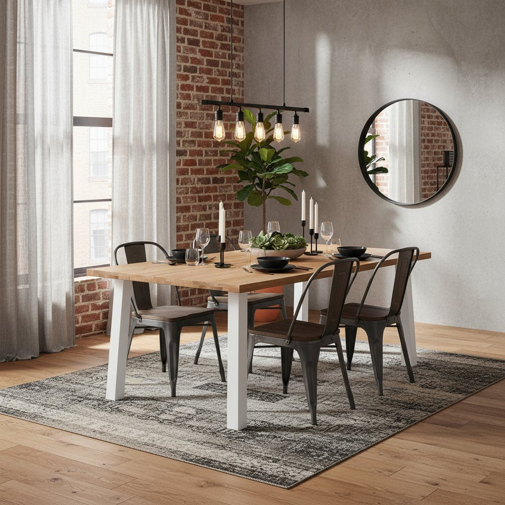 Table Industrielle en Bois Massif avec Pieds Blancs