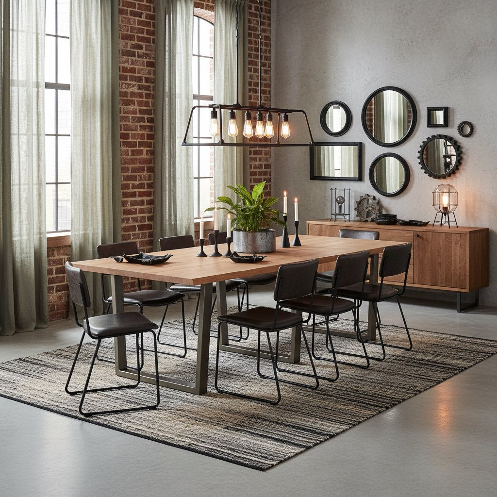 Table Industrielle en Bois Massif et Acier pour 10 Personnes