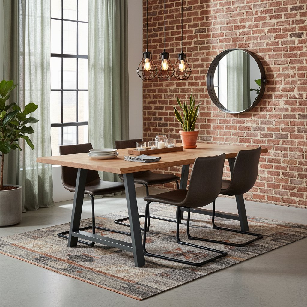 Table Industrielle en Bois Massif et Métal Chic