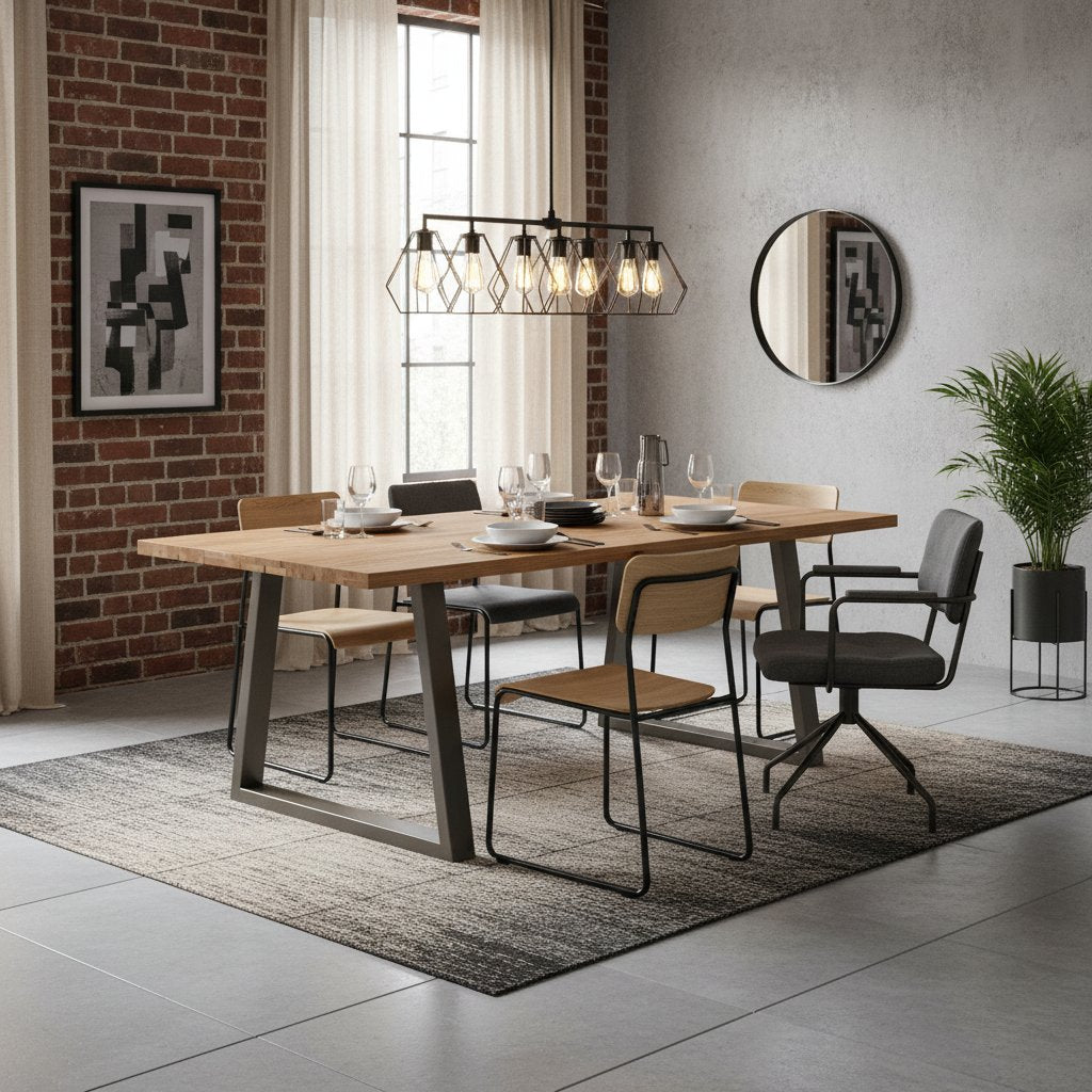 Table Industrielle en Bois Massif et Métal de 220 cm