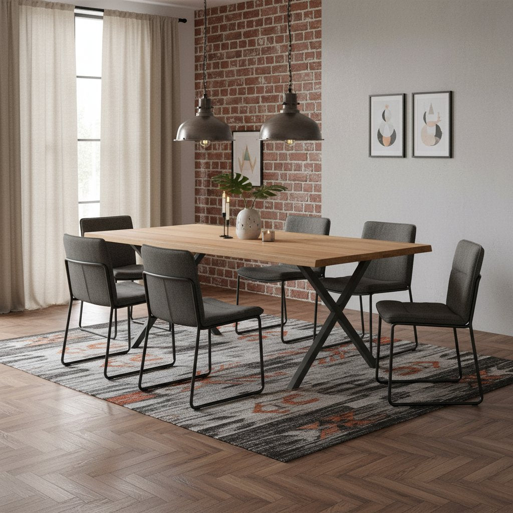 Table Industrielle en Bois Massif et Pieds Métal