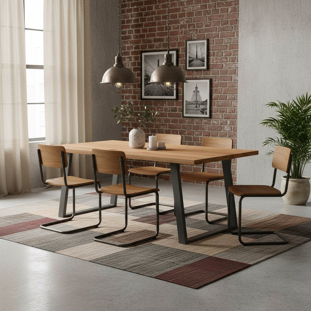 Table Industrielle en Bois de Chêne