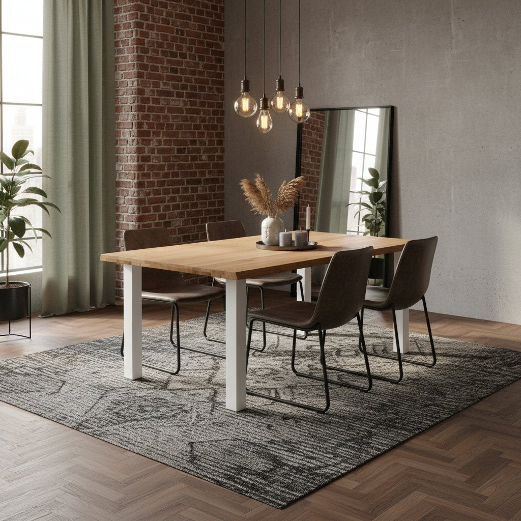 Table Industrielle en Bois de Chêne Clair