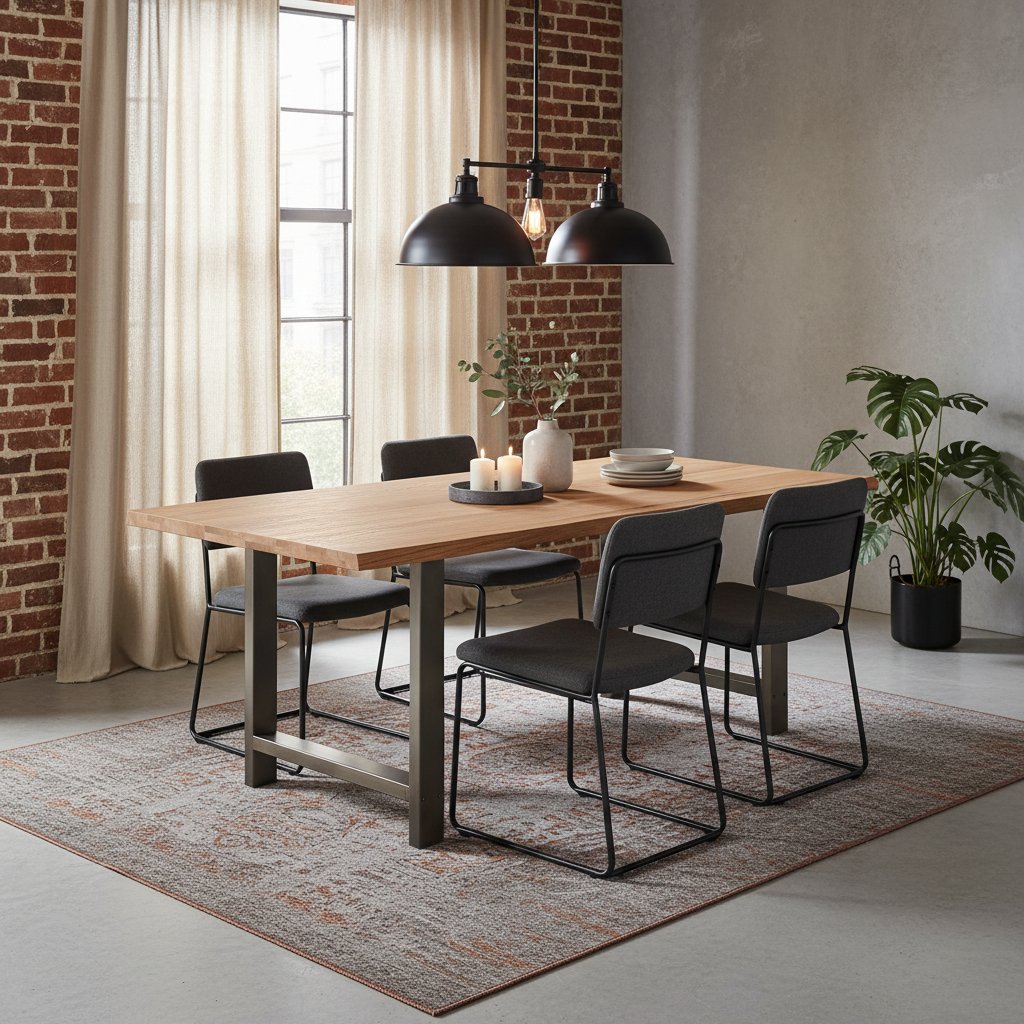 Table Industrielle en Bois de Chêne Massif 200x100 cm