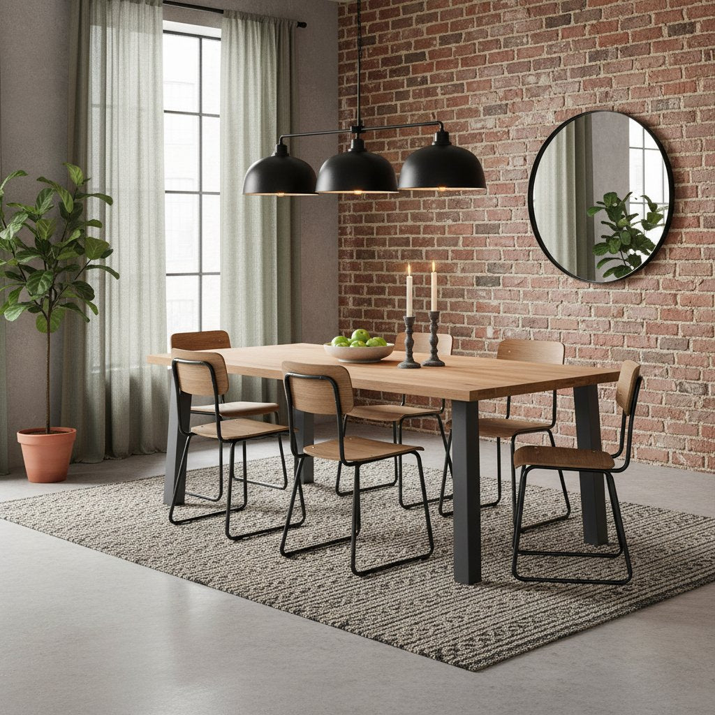 Table Industrielle en Bois de Chêne et Gris Anthracite