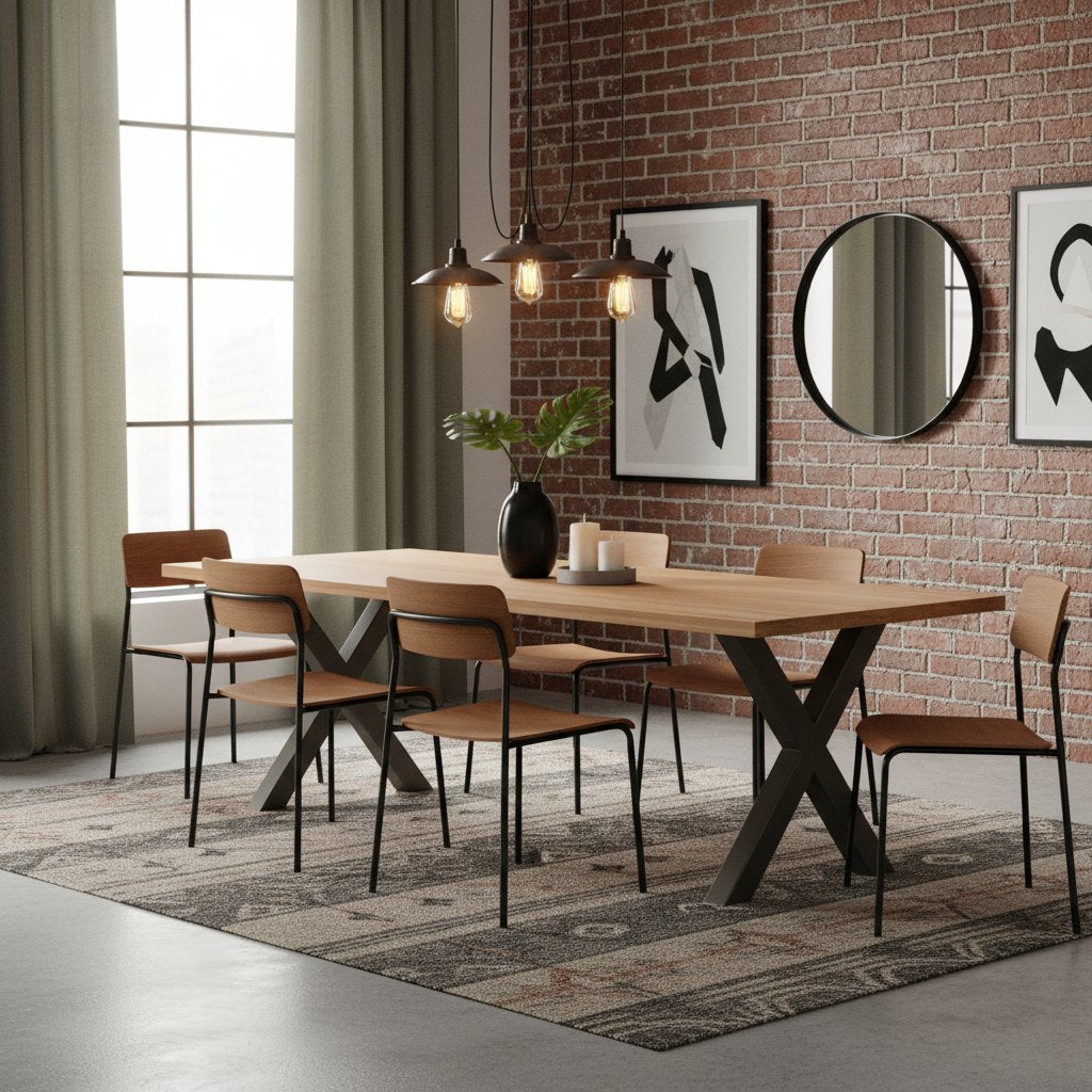 Table Industrielle en Bois de Chêne pour 8 à 10 Personnes