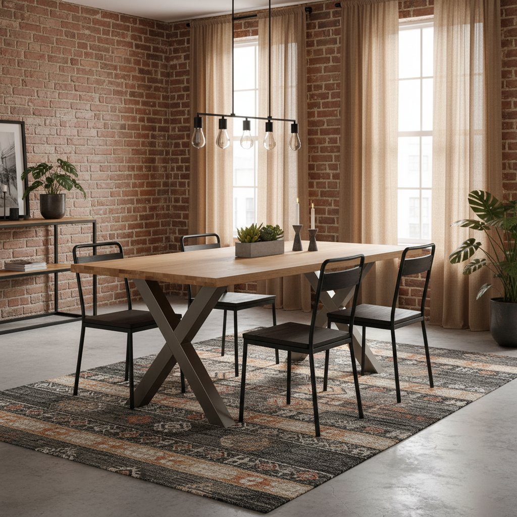 Table Industrielle en Bois et Pieds Métal en Croix