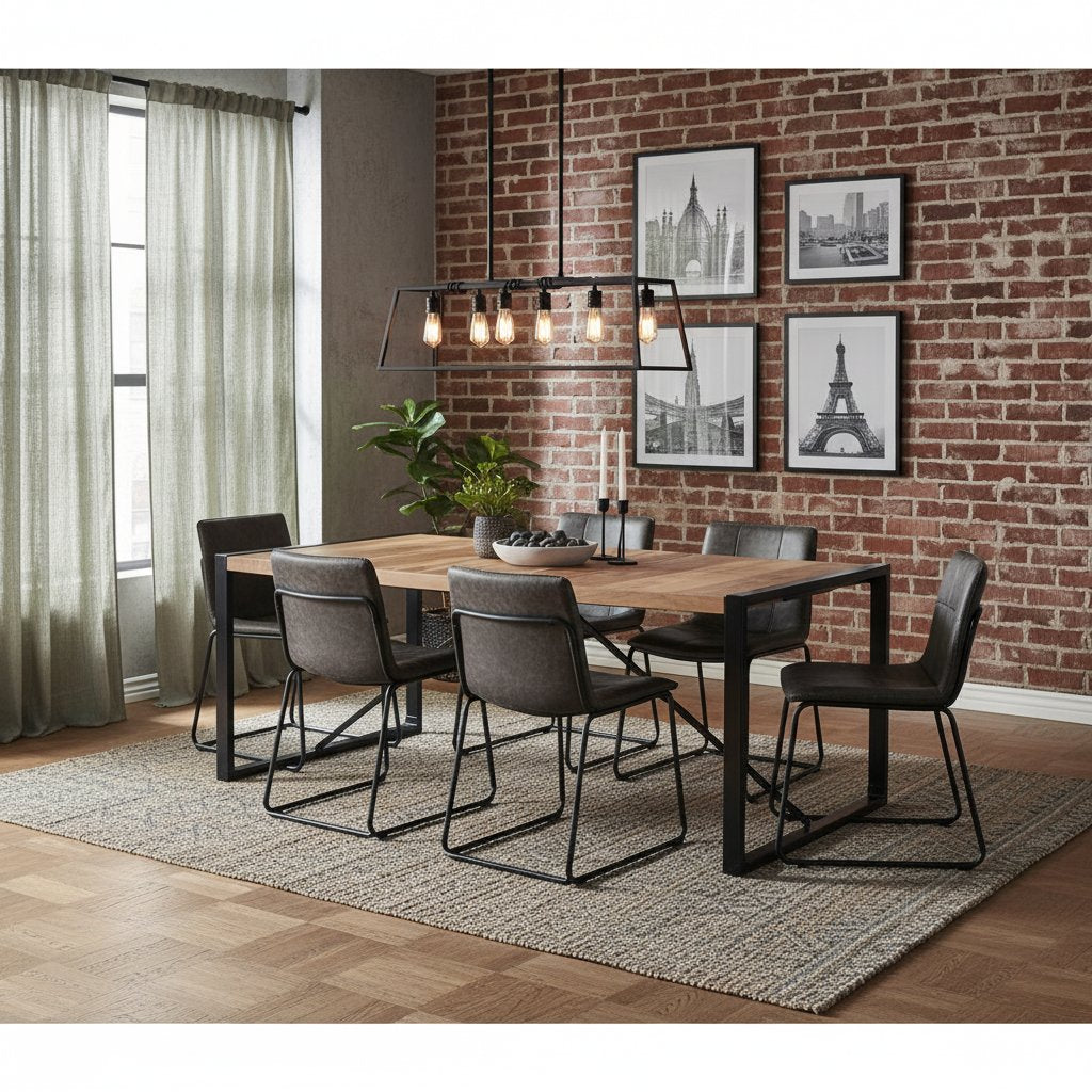 Table Industrielle en Bois et Pieds en Métal Noir