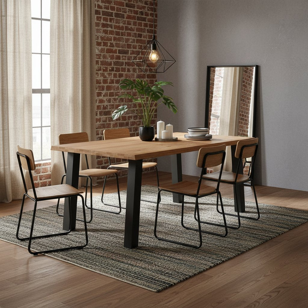 Table Industrielle en Chêne Massif et Acier 180 cm