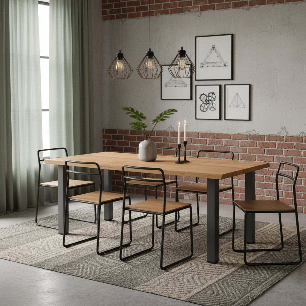 Table Industrielle en Chêne Massif et Métal Anthracite