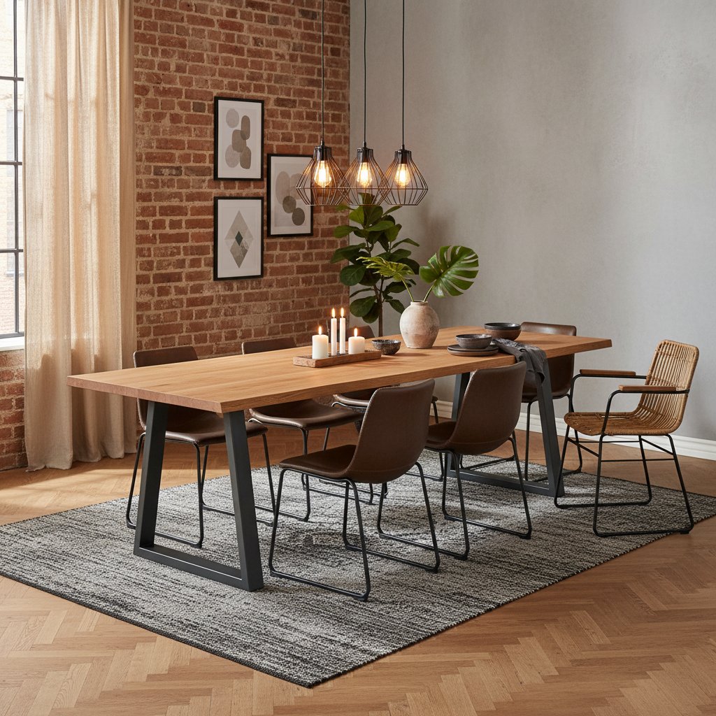 Table Industrielle en Chêne pour 8 à 10 Personnes