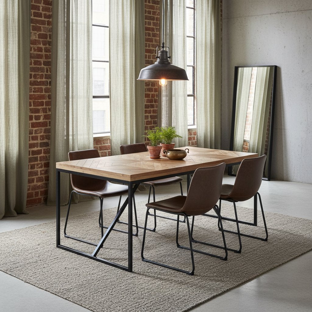 Table Métallique Industrielle en Bois d'Acacia et Manguier