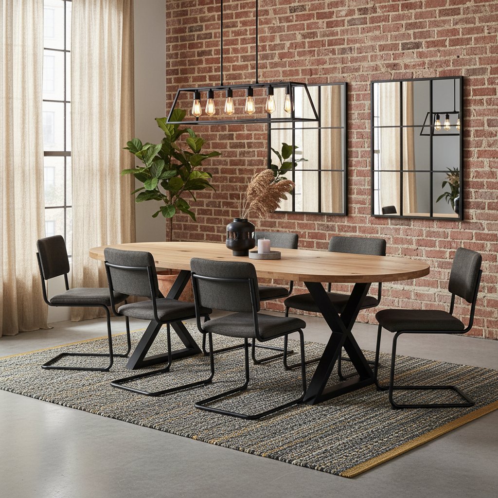 Table Ovale en Bois Massif de Chêne et Métal