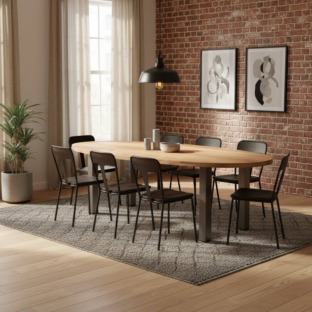 Table Ovale en Bois de Chêne Style Industriel