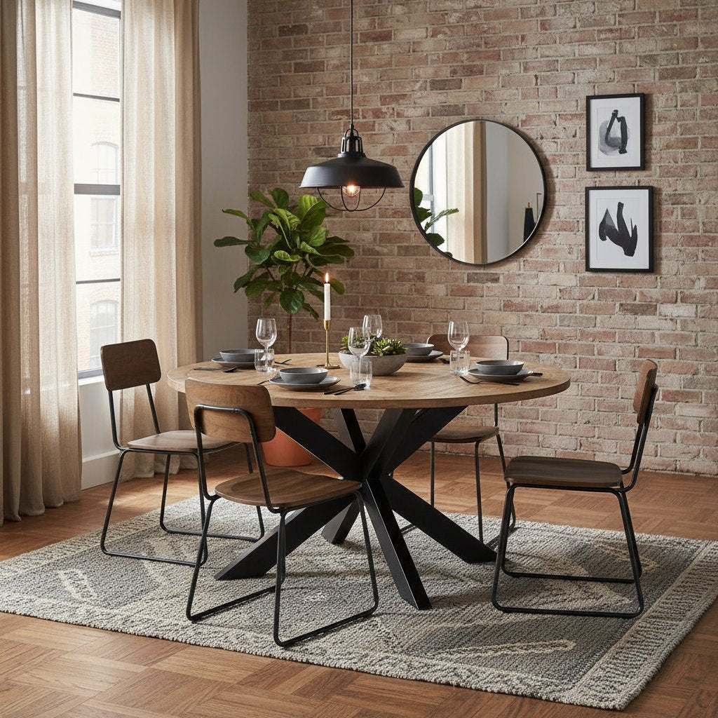 Table Ronde en Bois de Manguier avec Pied Central