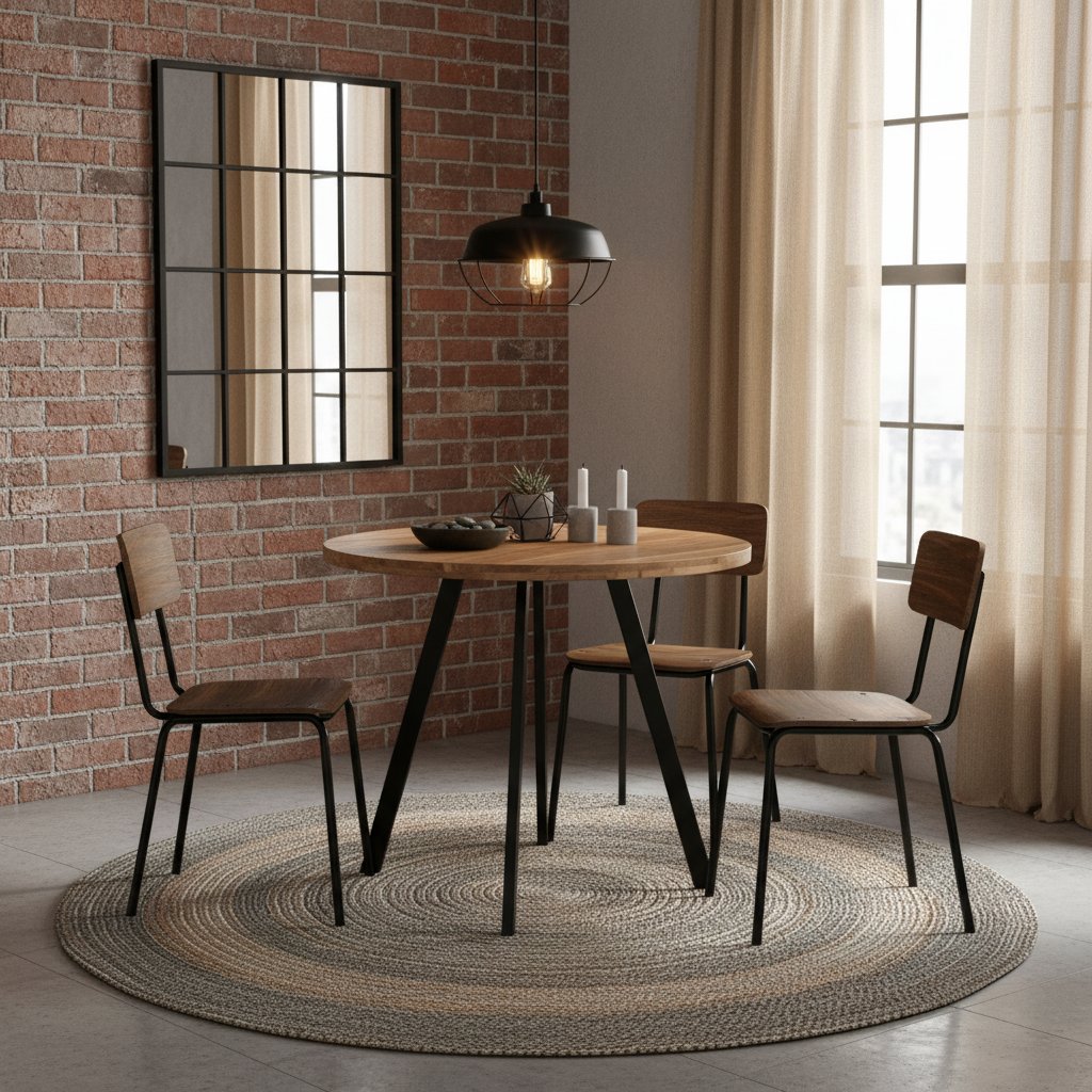 Table Salle à Manger Ronde en Bois et Métal