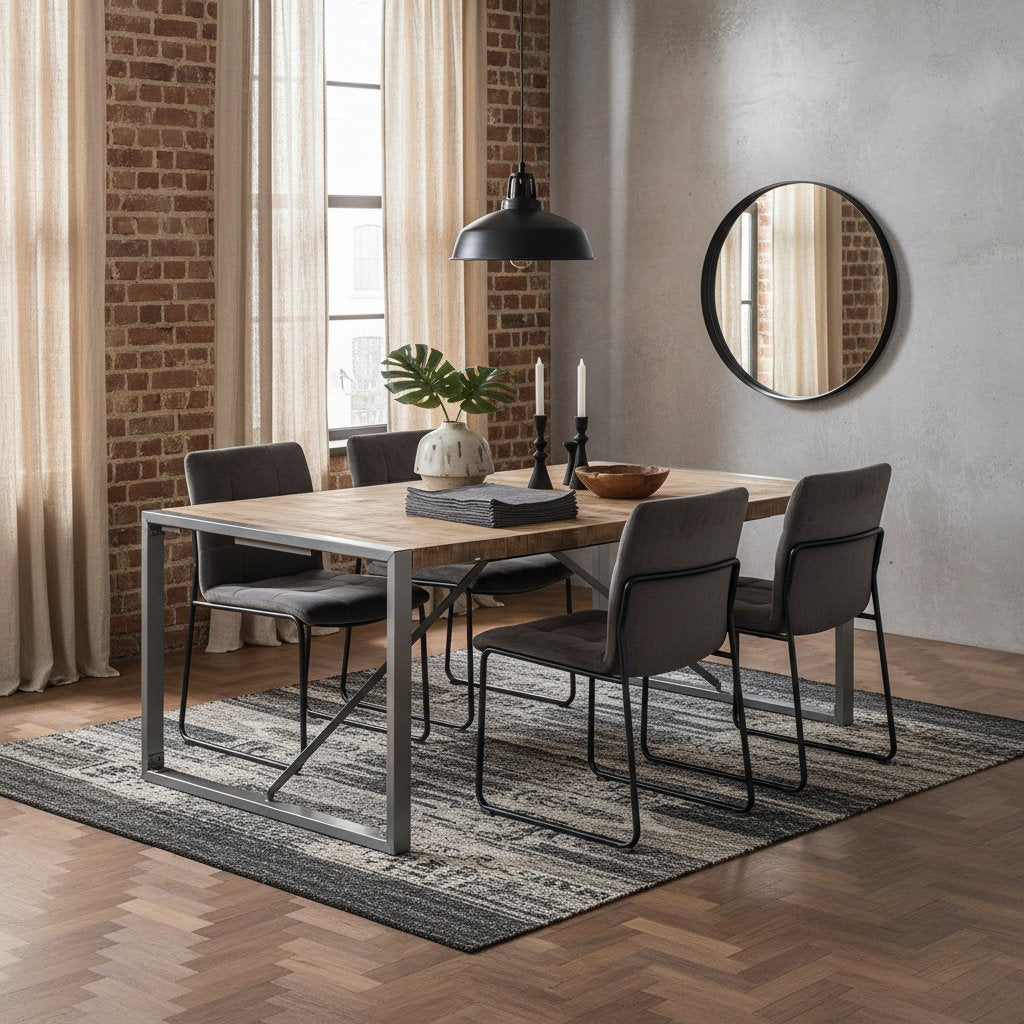 Table à Manger Industrielle en Bois Massif de Manguier