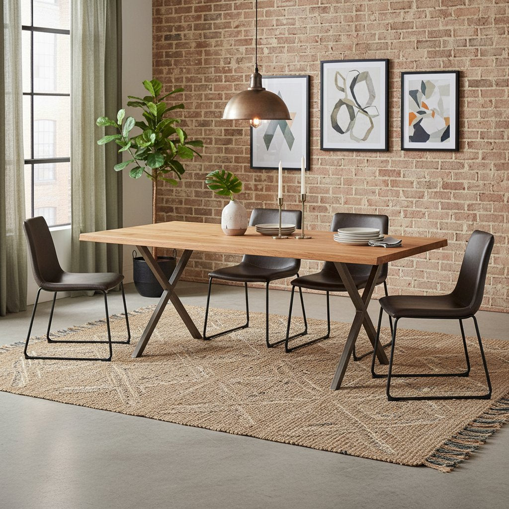 Table à Manger Industrielle en Bois et Acier