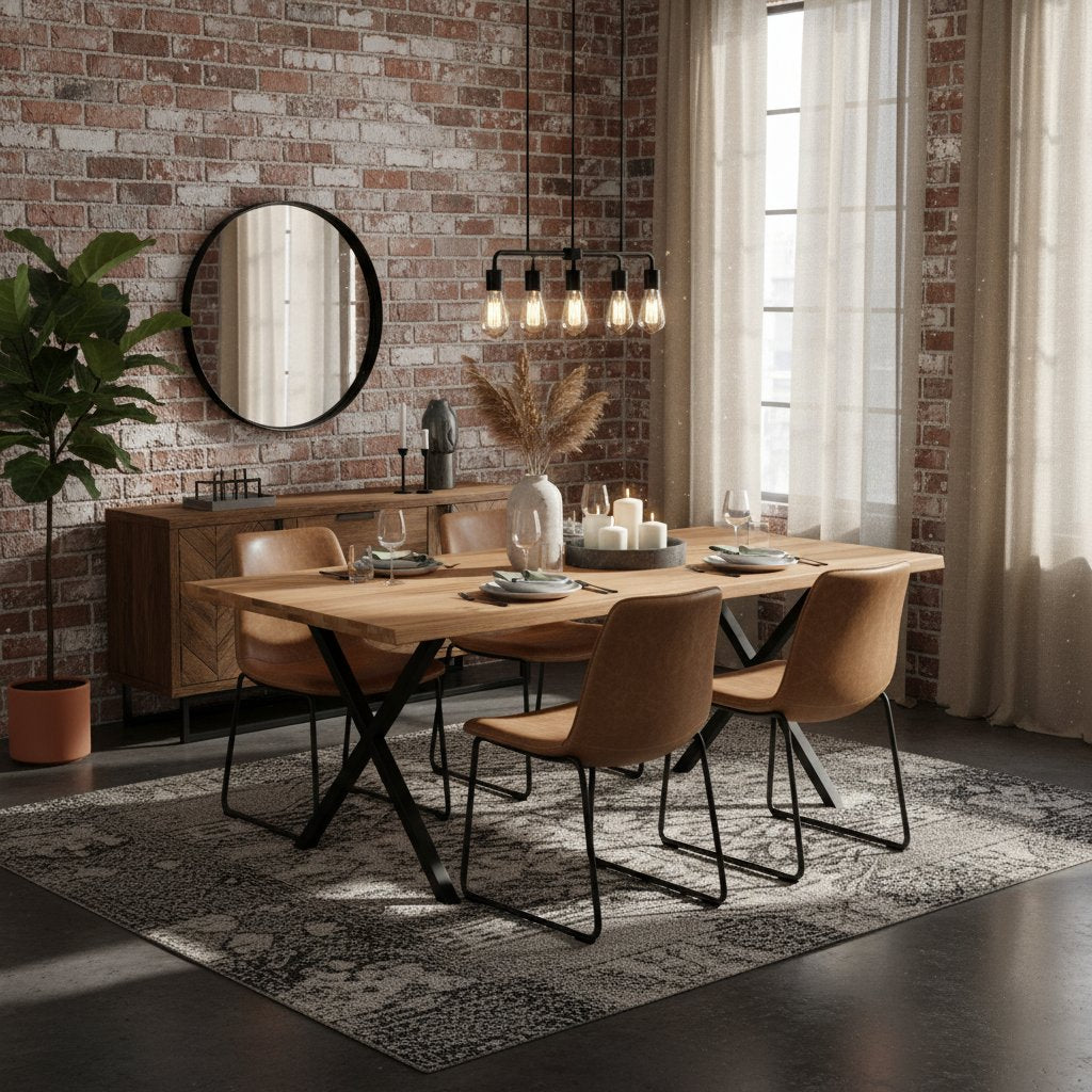 Table à Manger Moderne en Bois Massif et Métal