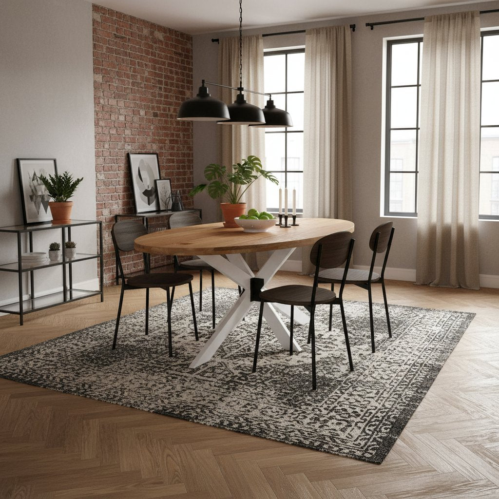 Table à Manger en Bois Massif Blanc et Chêne
