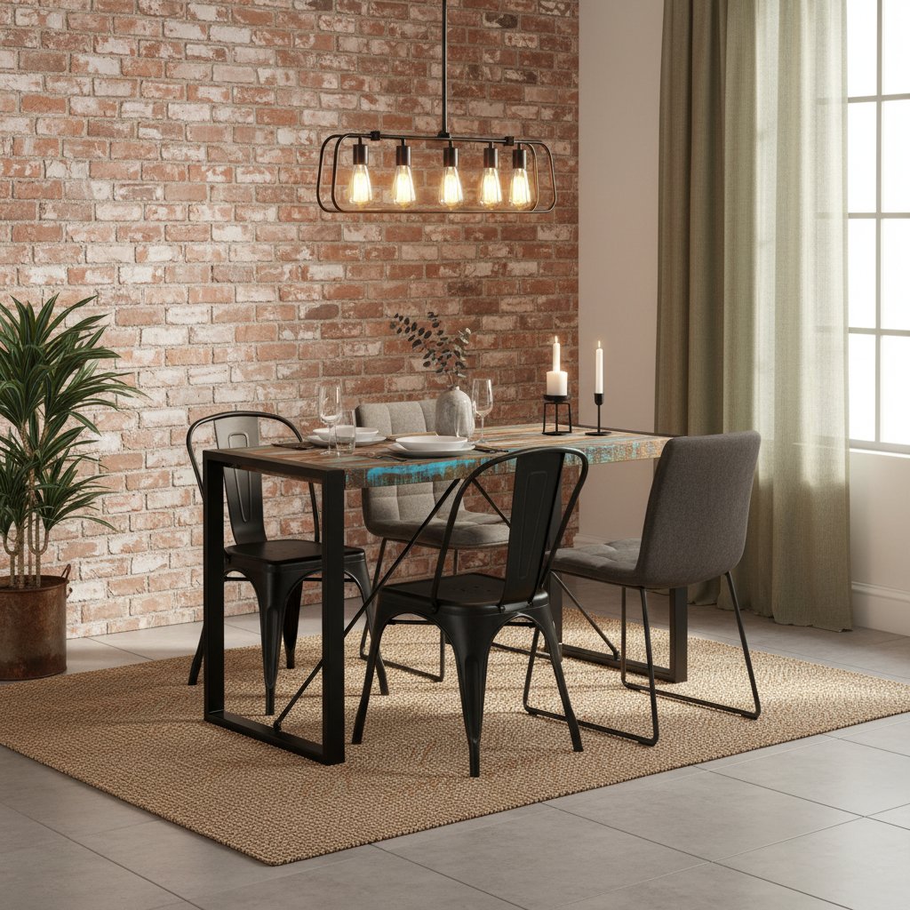 Table à Manger en Bois Massif Recyclé et Coloré