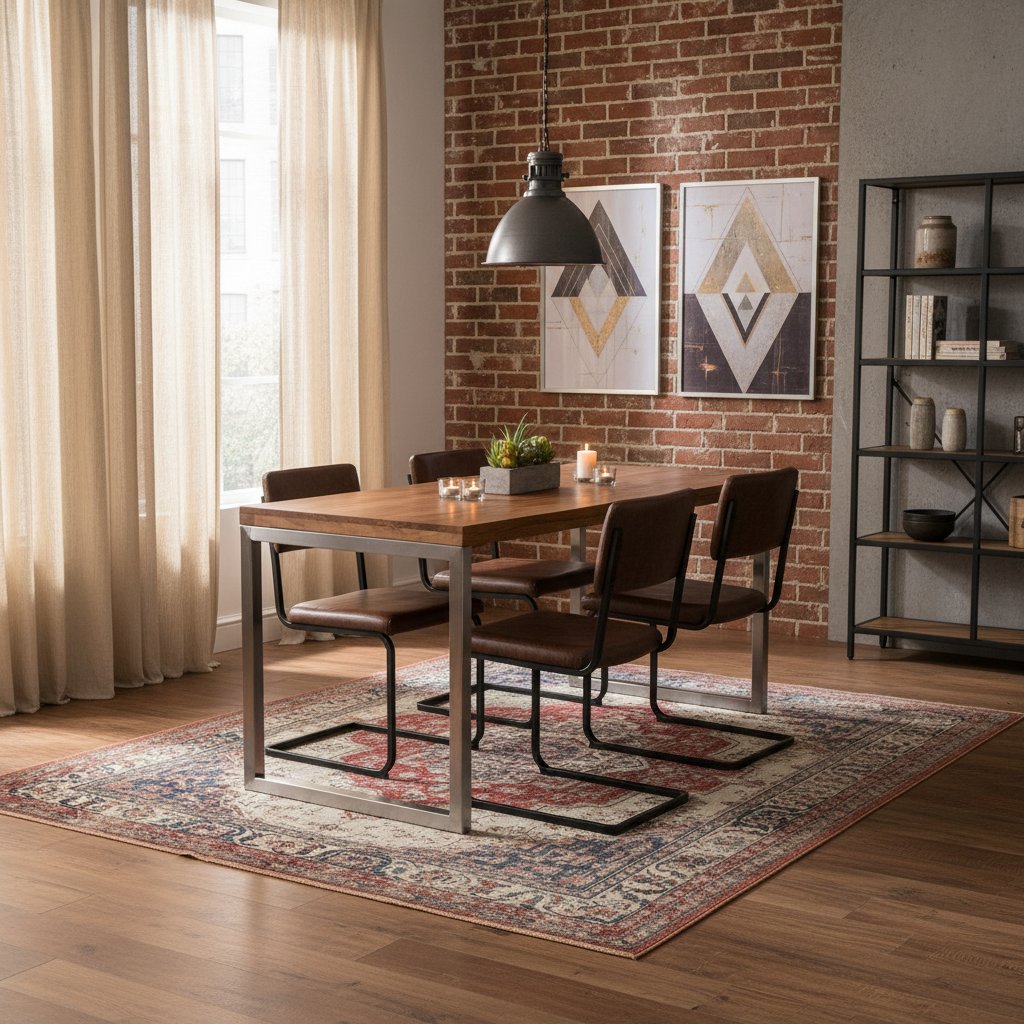 Table à Manger en Bois Massif et Acier