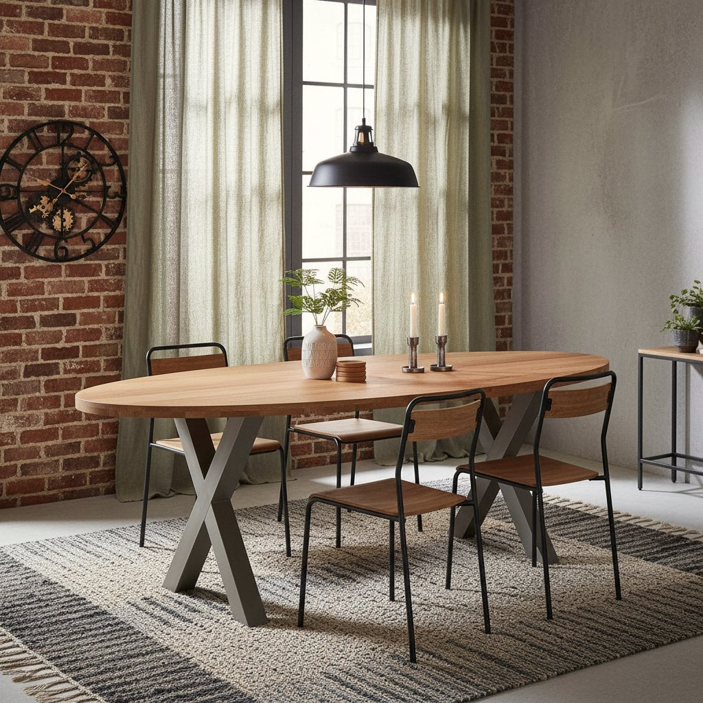 Table à Manger en Bois et Pieds en Croix