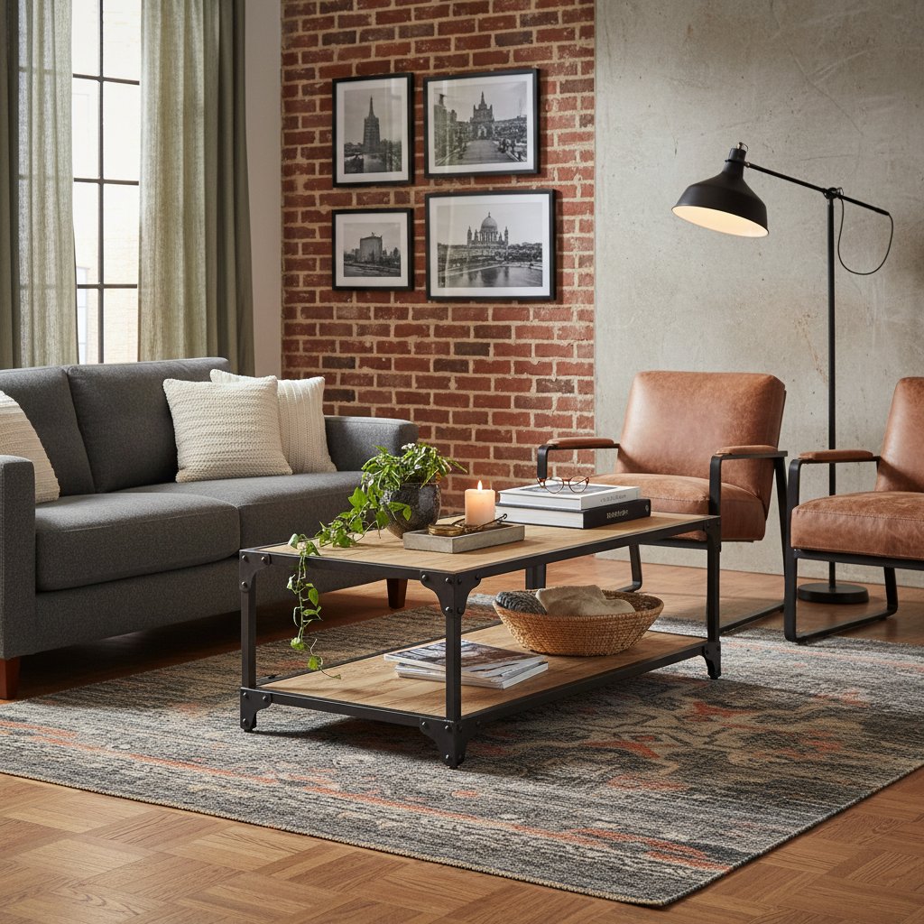 Table basse en bois et fer Double Plateau