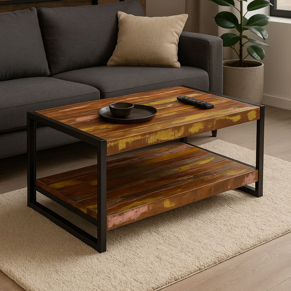 Table basse en bois multicolore et chêne fumé