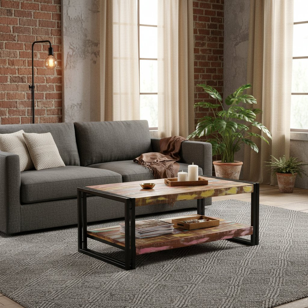 Table basse en bois multicolore et chêne fumé