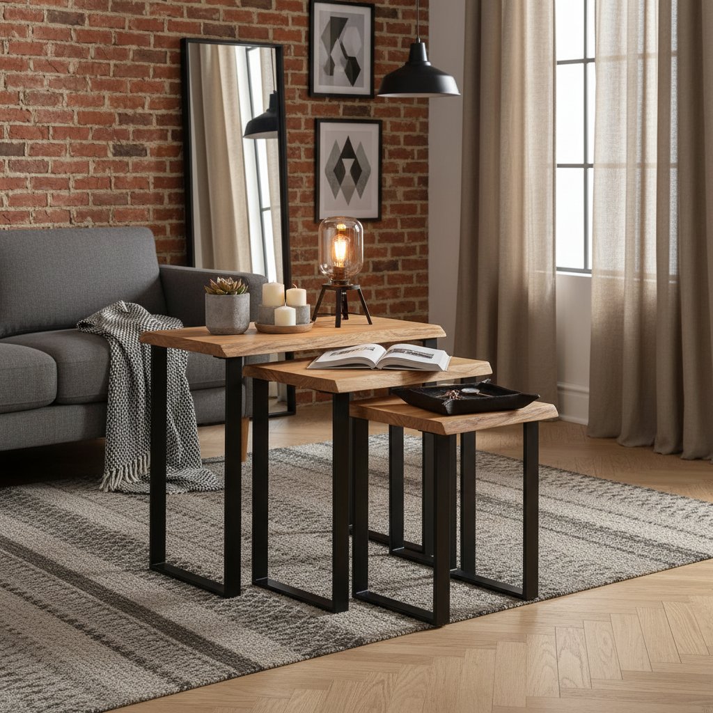 Table d'Appoint Gigogne en Bois et Acier Style Industriel