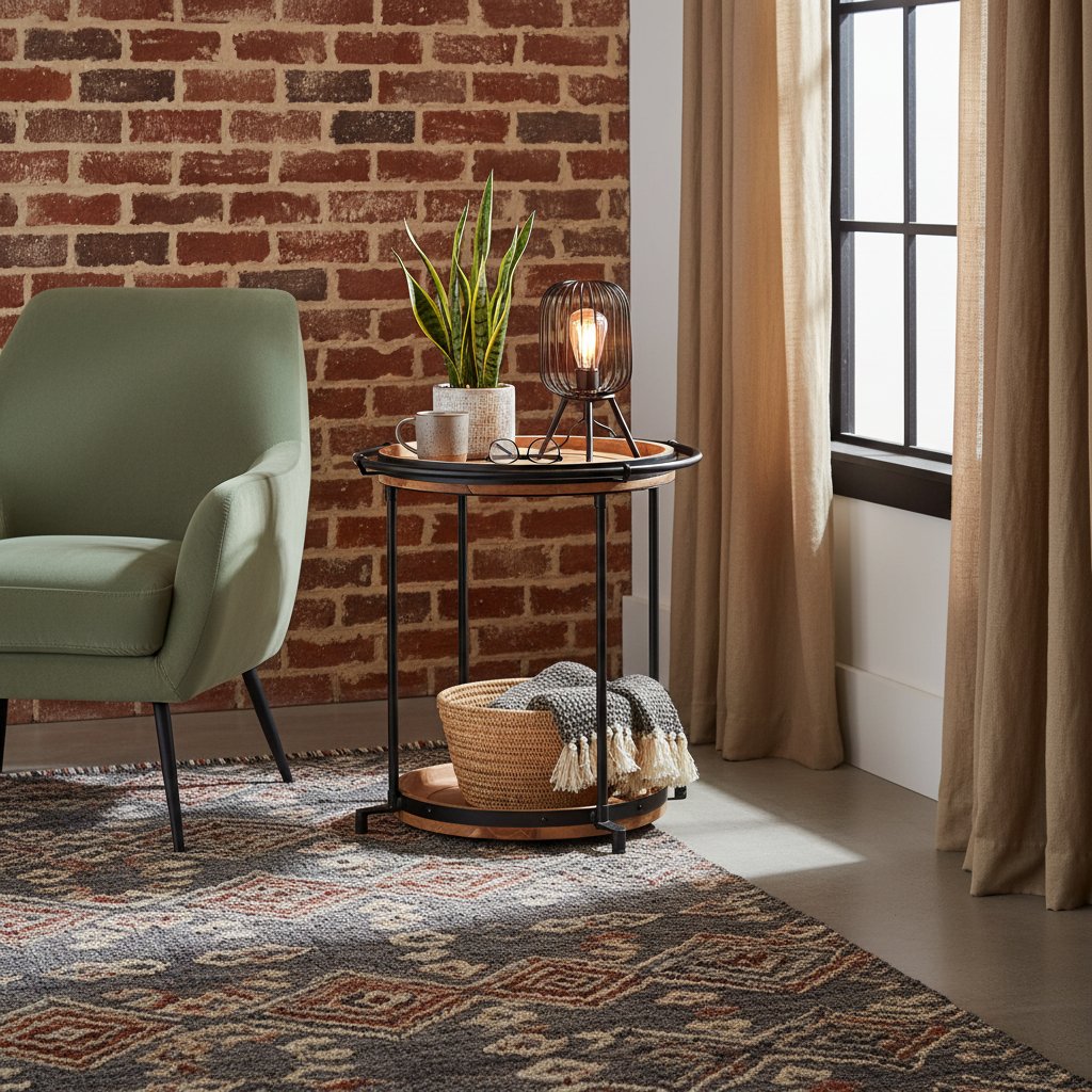 Table d'Appoint Industrielle en Bois d'Acacia à 2 Niveaux