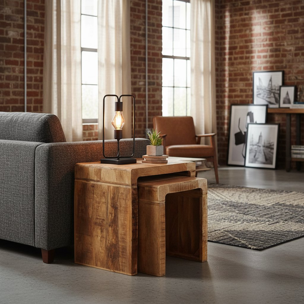 Table d'Appoint Industrielle en Bois de Manguier Massif