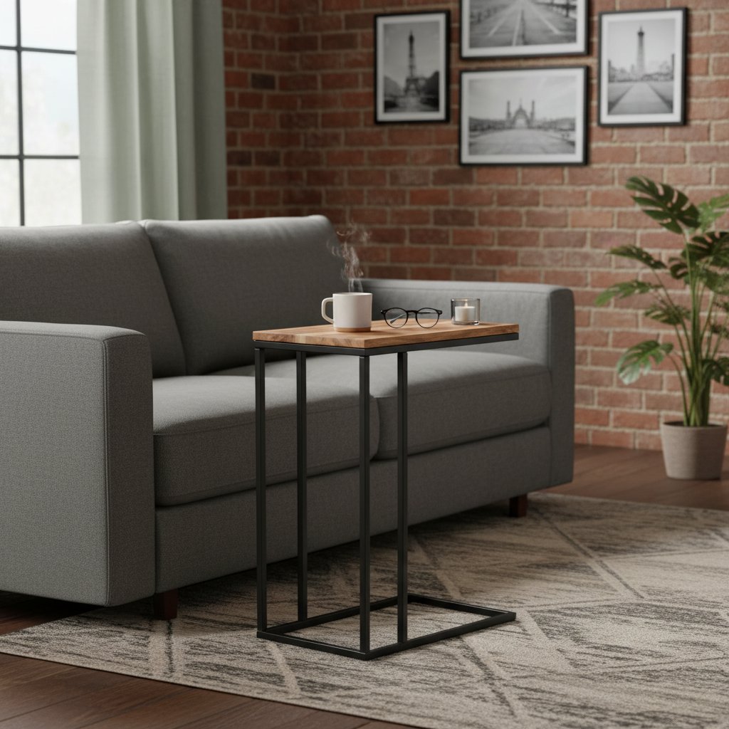 Table d'Appoint Industrielle en Bois et Métal Noir